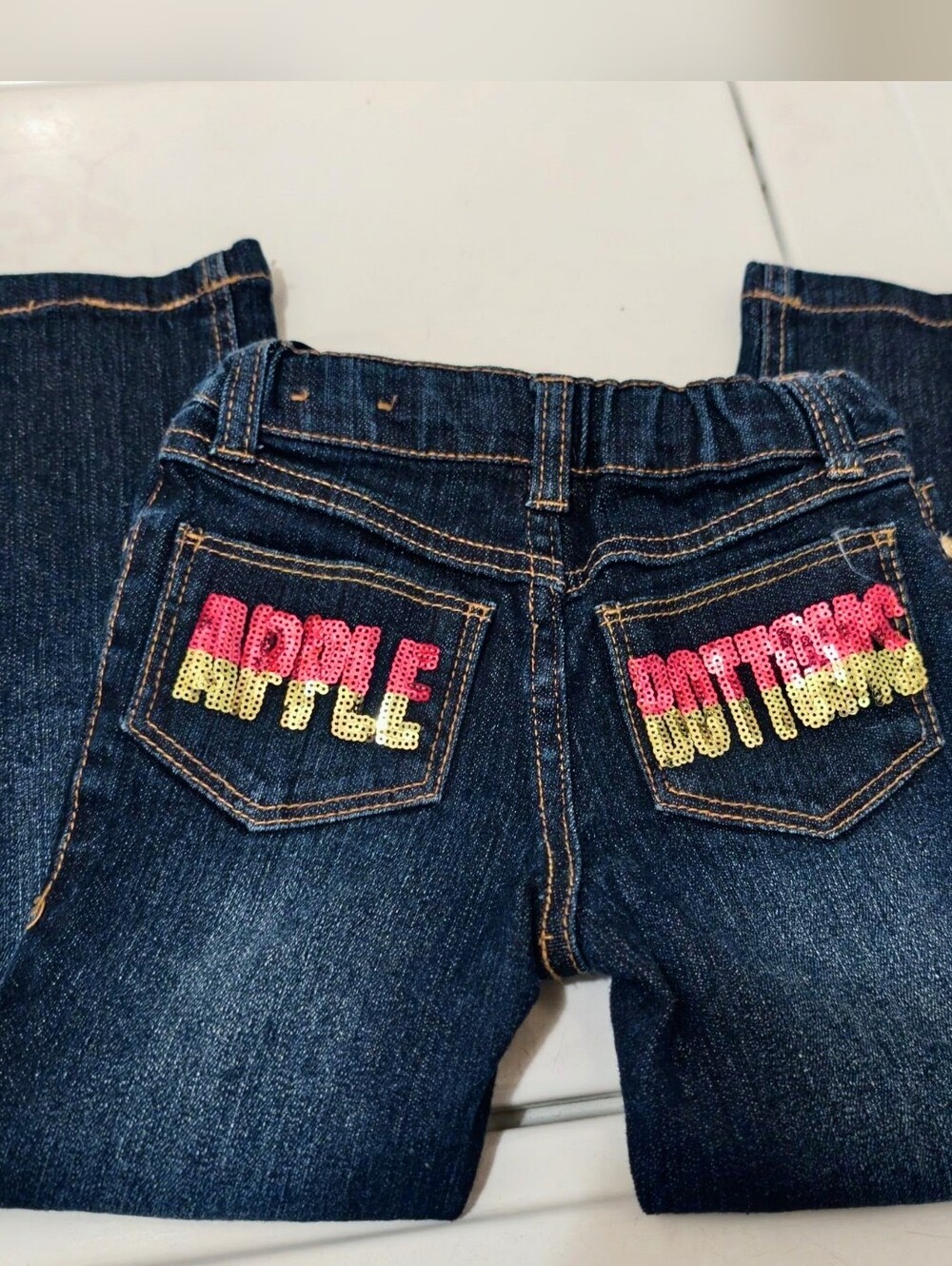 Apple Bottoms Dark Blue Denim Youth Girls Jeans with Sequin Design. Size 4